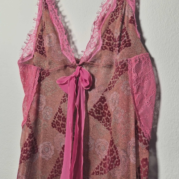Free People NWT Bali Tansy Burnout Velvet Lace Champagne Pink Coquette Dress M - Picture 4 of 8
